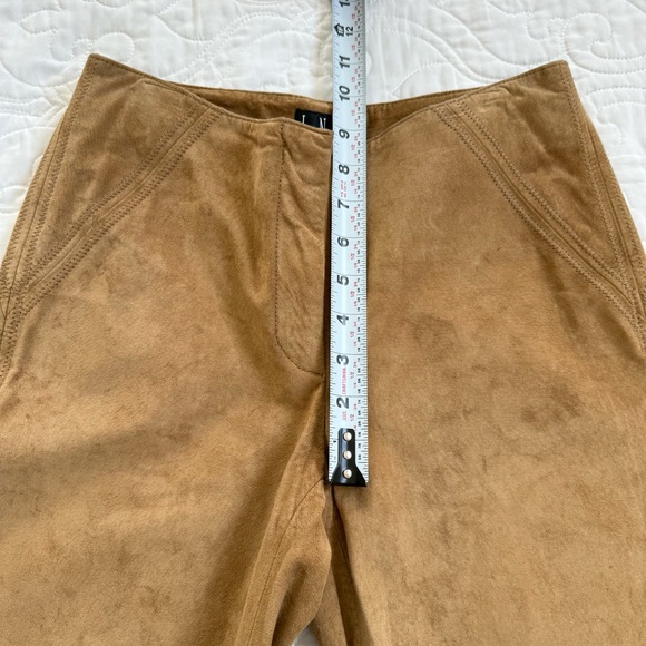 INC 100% Leather Suede Tan Flat Front Straight Leg Stitch Detail Pants WMs 2 EUC - Picture 6 of 11